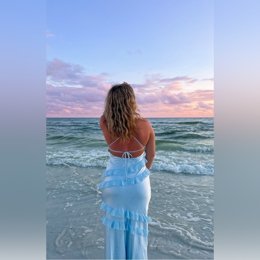 Beginning Boutique Inara Blue Ruffle Maxi Dress - Size 12 - Picture 6 of 16